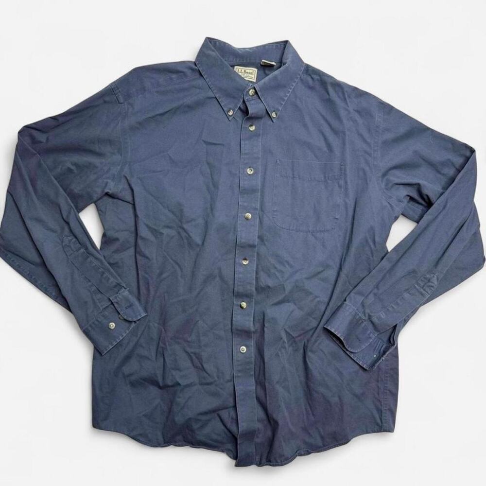 L.L.Bean Men’s Button Down Shirt Large Blue 100% Cotton Long Sleeve Casual